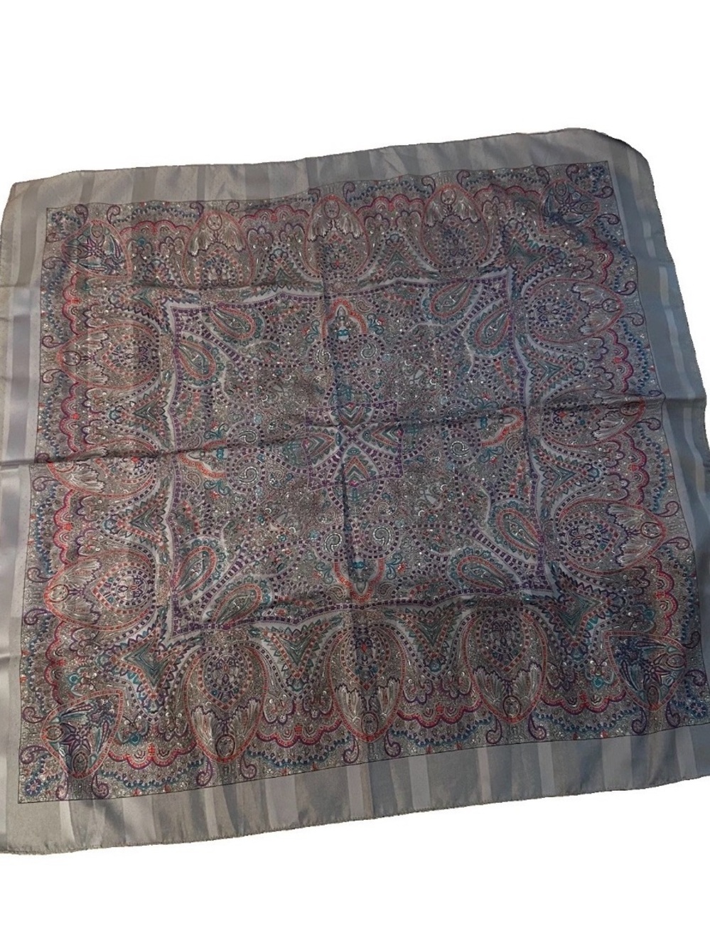 Vintage I Shalom & Co Gray Multicolor Paisley Medallion Square Scarf Made Italy